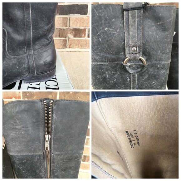 FRYE Jamie Ring Tall Boot Black Distressed Boots - Picture 3 of 4